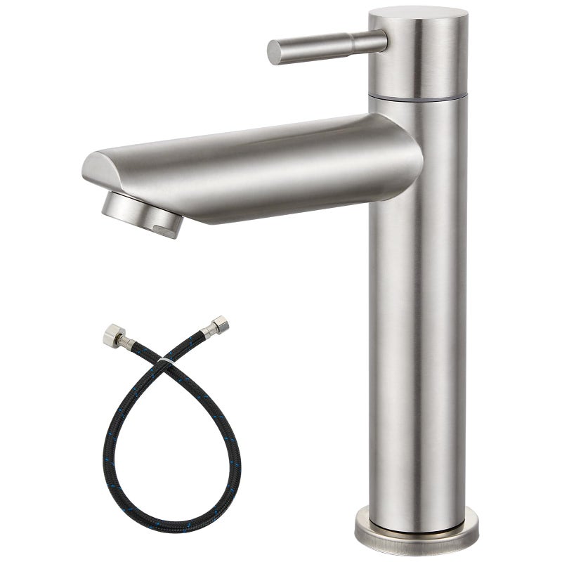 Heyalan Cold Water Only Bathroom Sink Faucet Stainless Steel SUS304 Brushed Nickel Single Handle One Hole Deck Mount Lavatory Faucet (Drain Not Included) - Image 1